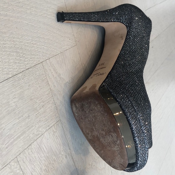Jimmy Choo Black Sparkly High Heel Peep Toe Shoes - Picture 6 of 8